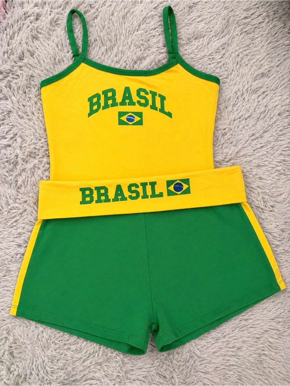 Edikted Yellow Tank Top with Green Trim and Pink Label